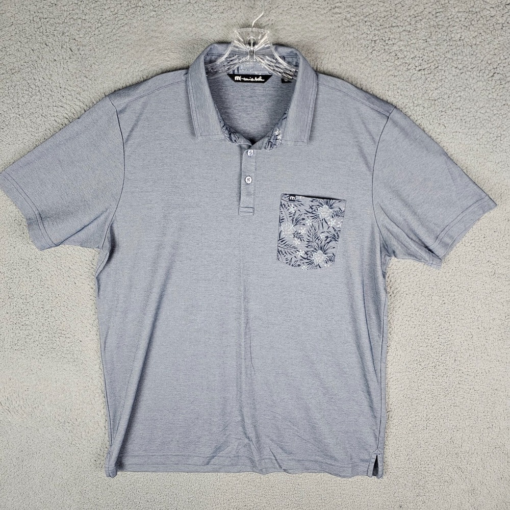 Travis Mathew Polo Mens XL Blue No Maps Floral Pocket Golf Shirt 1MY145
